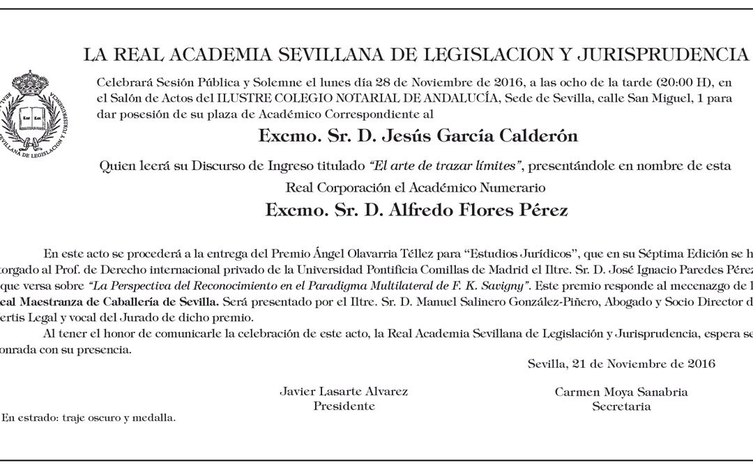 Acto de ingreso de D. Jesús García Calderón en la Academia Sevillana